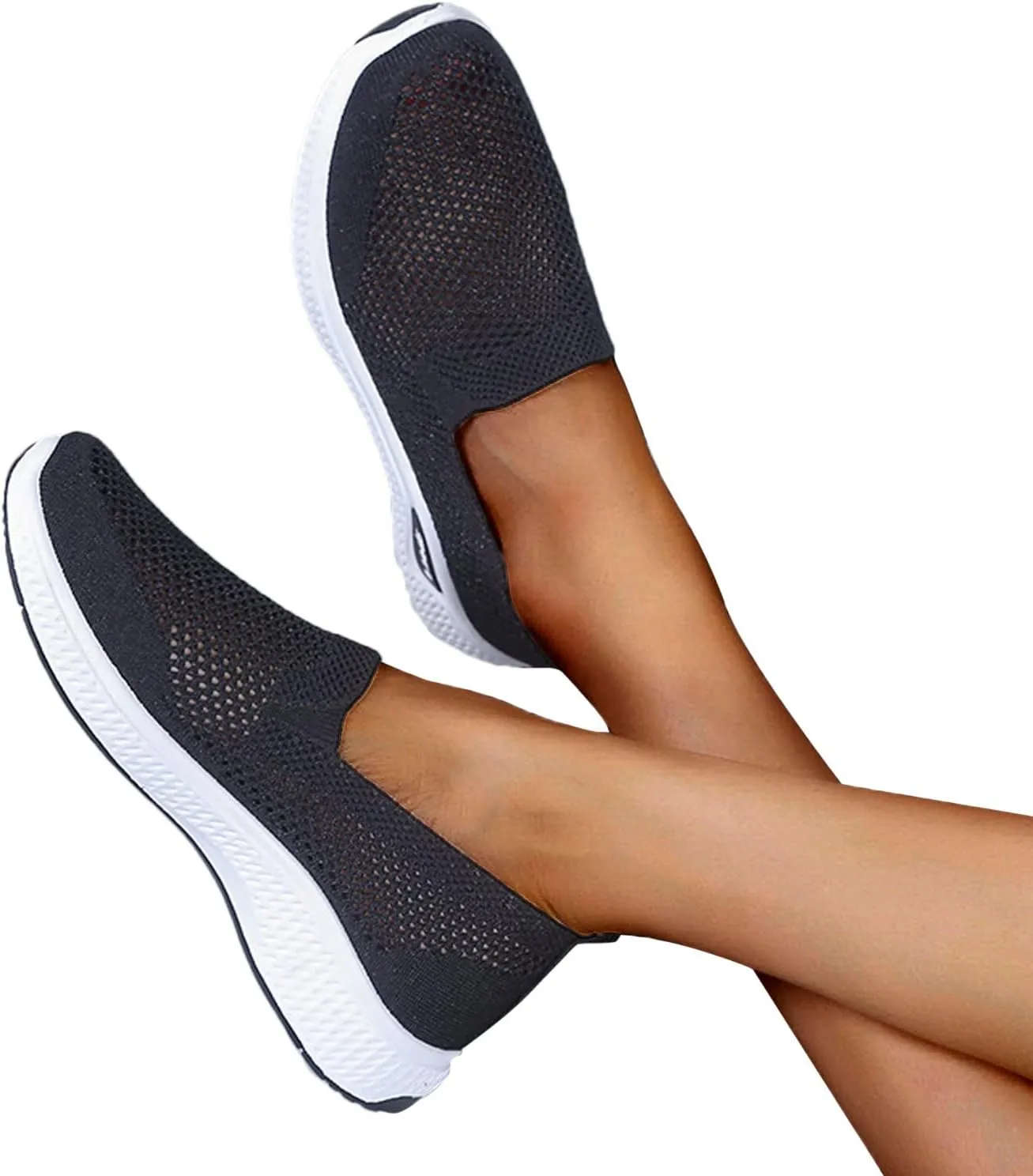 CsgrFagr Women Breathable Lace Up Shoes Flats Casual Shoes Unisex Lightweight Work Shoes Sporty Breathable Slip Work Trainers Water Shoes Size 8 Men (Black, 7.5)
