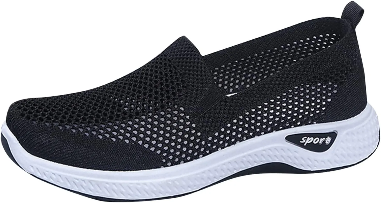 CsgrFagr Women Breathable Lace Up Shoes Flats Casual Shoes Unisex Lightweight Work Shoes Sporty Breathable Slip Work Trainers Water Shoes Size 8 Men (Black, 7.5)