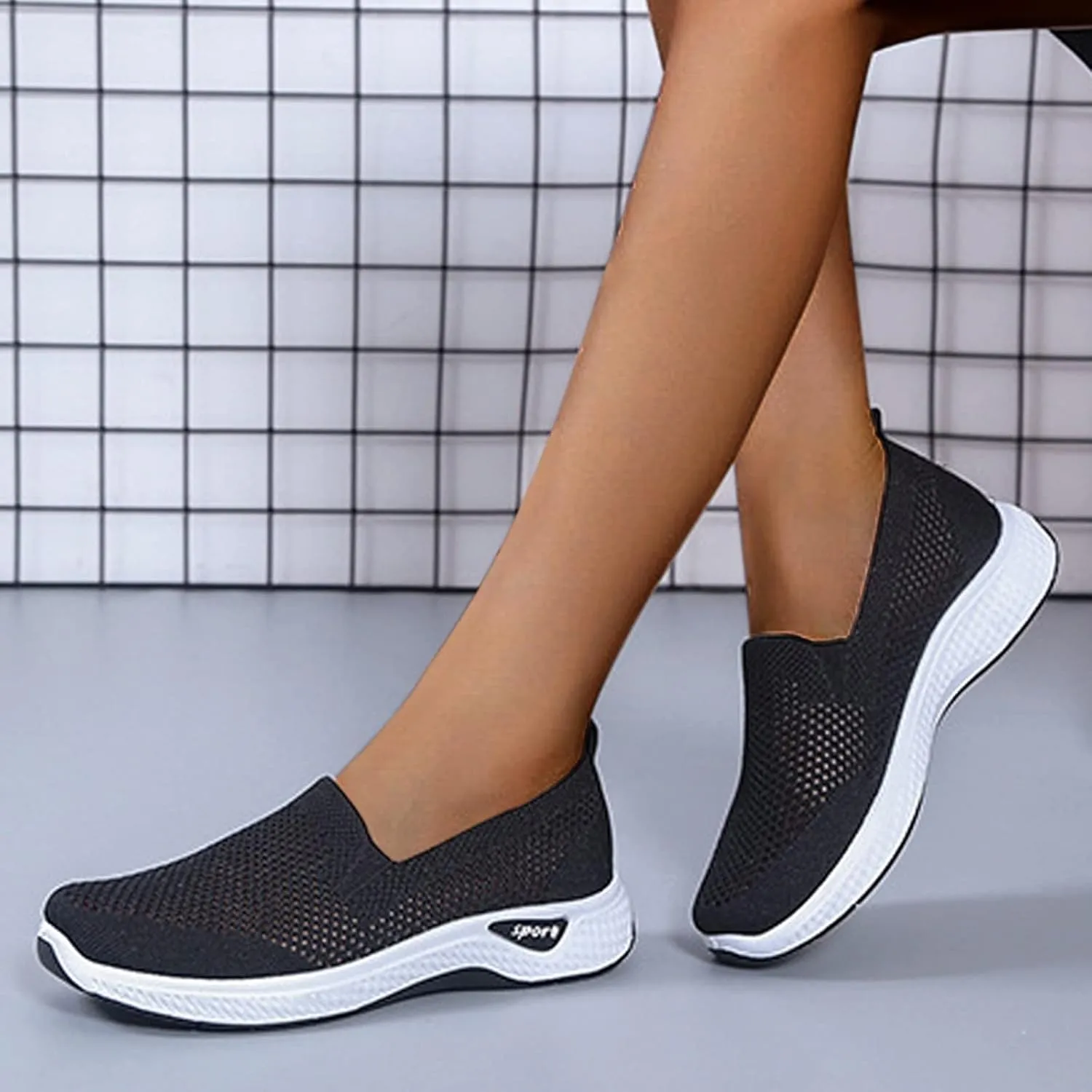 CsgrFagr Women Breathable Lace Up Shoes Flats Casual Shoes Unisex Lightweight Work Shoes Sporty Breathable Slip Work Trainers Water Shoes Size 8 Men (Black, 7.5)