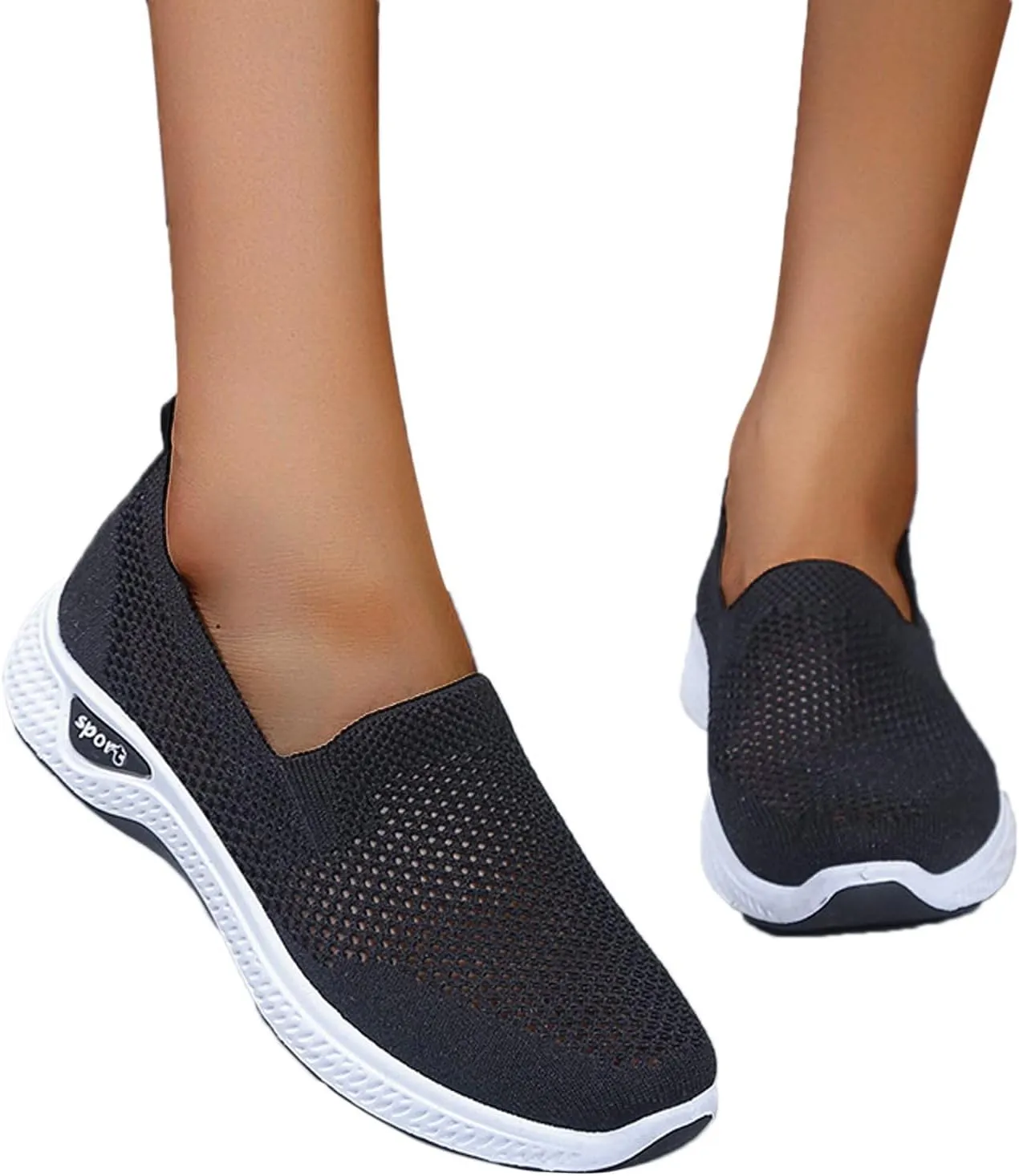 CsgrFagr Women Breathable Lace Up Shoes Flats Casual Shoes Unisex Lightweight Work Shoes Sporty Breathable Slip Work Trainers Water Shoes Size 8 Men (Black, 7.5)