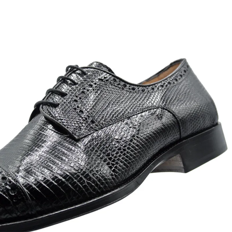 Giovanni Teju Lizard Lace Up with Micro Perf Detail in Black by Zelli Italia