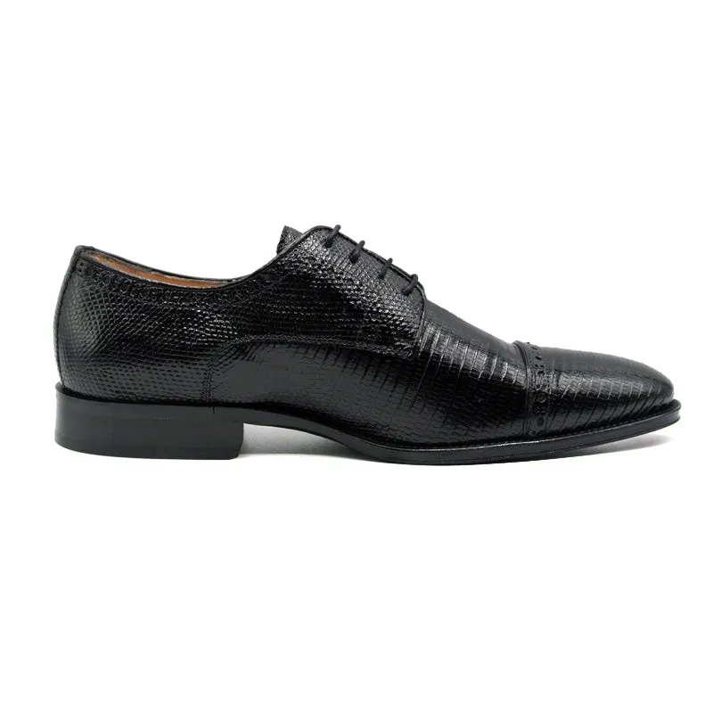 Giovanni Teju Lizard Lace Up with Micro Perf Detail in Black by Zelli Italia