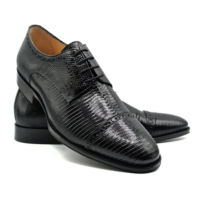Giovanni Teju Lizard Lace Up with Micro Perf Detail in Black by Zelli Italia