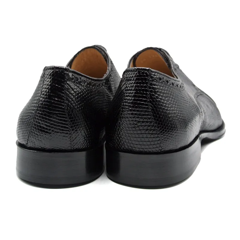 Giovanni Teju Lizard Lace Up with Micro Perf Detail in Black by Zelli Italia