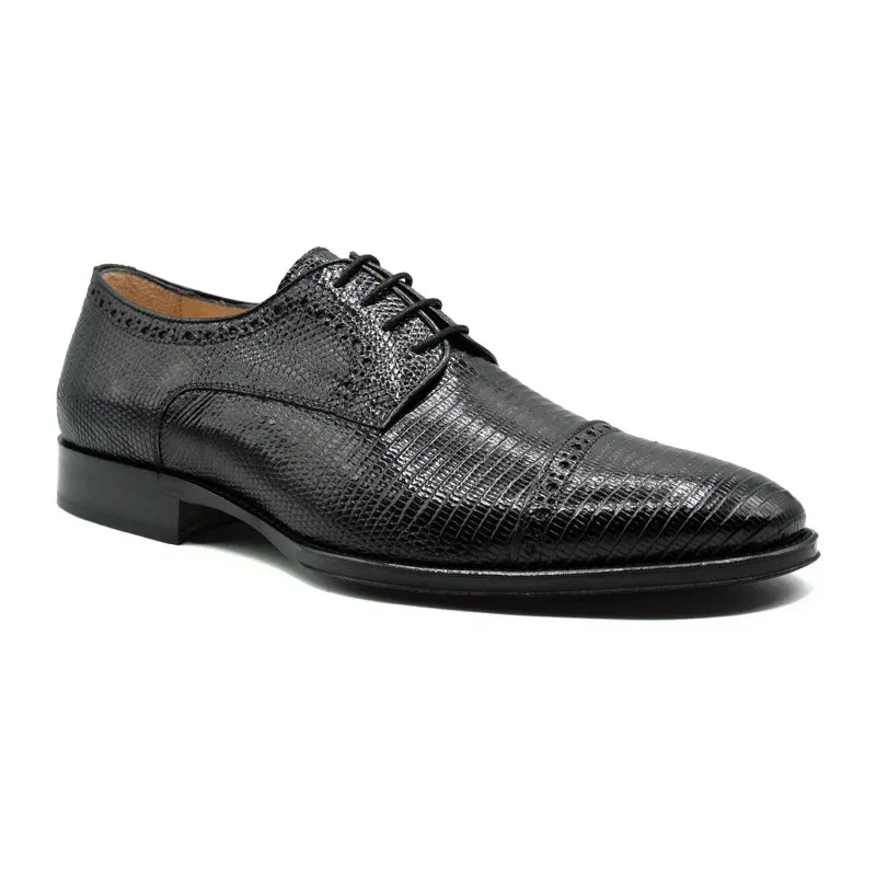 Giovanni Teju Lizard Lace Up with Micro Perf Detail in Black by Zelli Italia