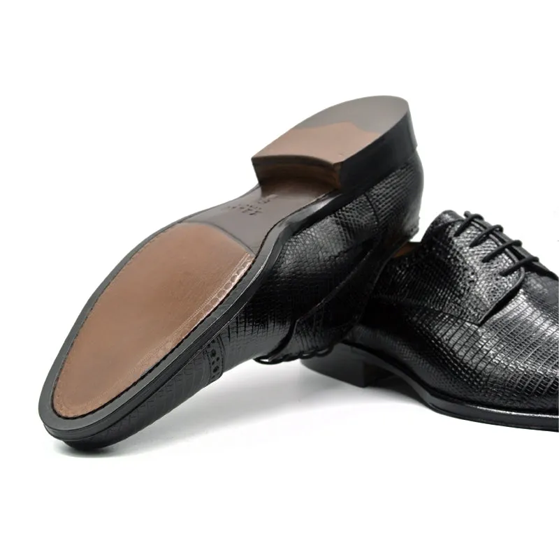 Giovanni Teju Lizard Lace Up with Micro Perf Detail in Black by Zelli Italia