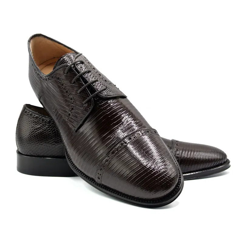 Giovanni Teju Lizard Lace Up with Micro Perf Detail in Dark Brown by Zelli Italia