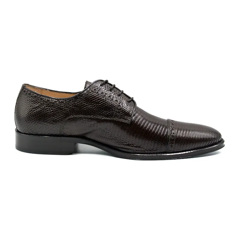 Giovanni Teju Lizard Lace Up with Micro Perf Detail in Dark Brown by Zelli Italia