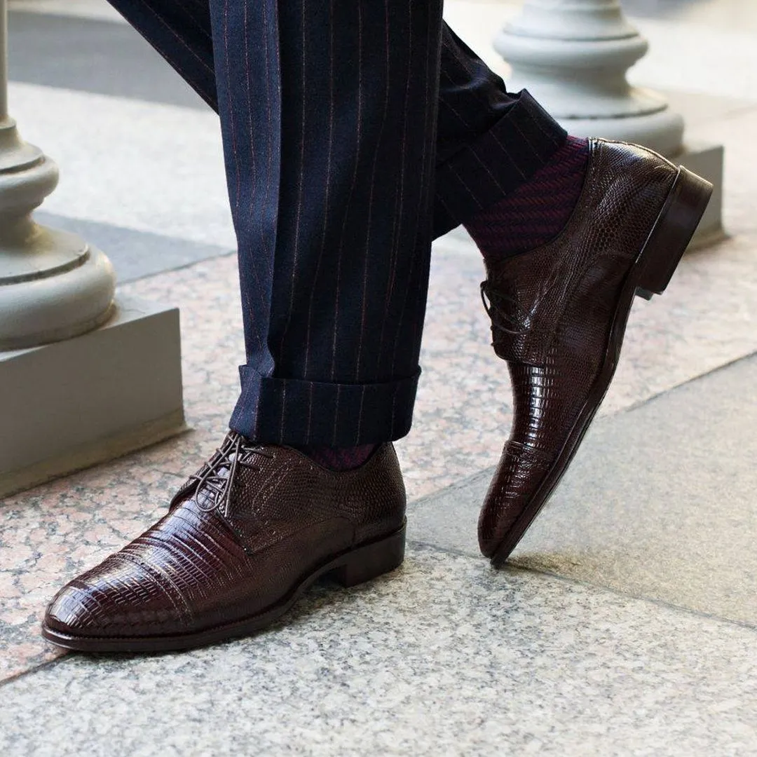Giovanni Teju Lizard Lace Up with Micro Perf Detail in Dark Brown by Zelli Italia