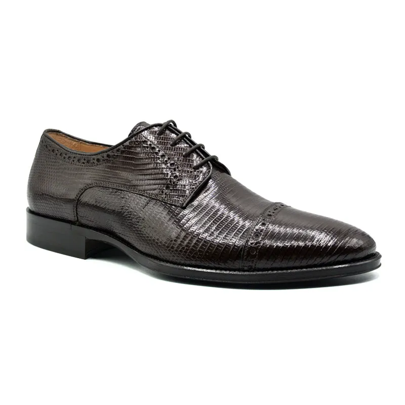 Giovanni Teju Lizard Lace Up with Micro Perf Detail in Dark Brown by Zelli Italia
