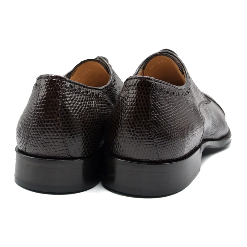 Giovanni Teju Lizard Lace Up with Micro Perf Detail in Dark Brown by Zelli Italia
