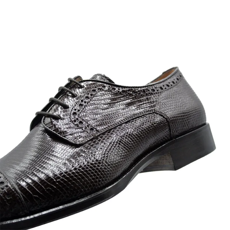 Giovanni Teju Lizard Lace Up with Micro Perf Detail in Dark Brown by Zelli Italia