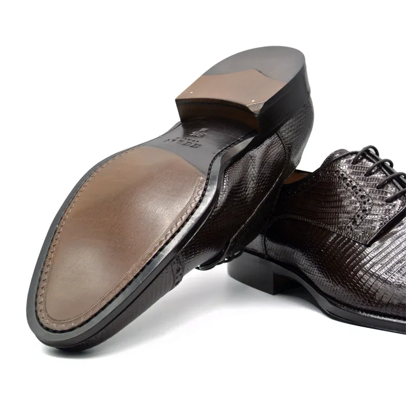 Giovanni Teju Lizard Lace Up with Micro Perf Detail in Dark Brown by Zelli Italia