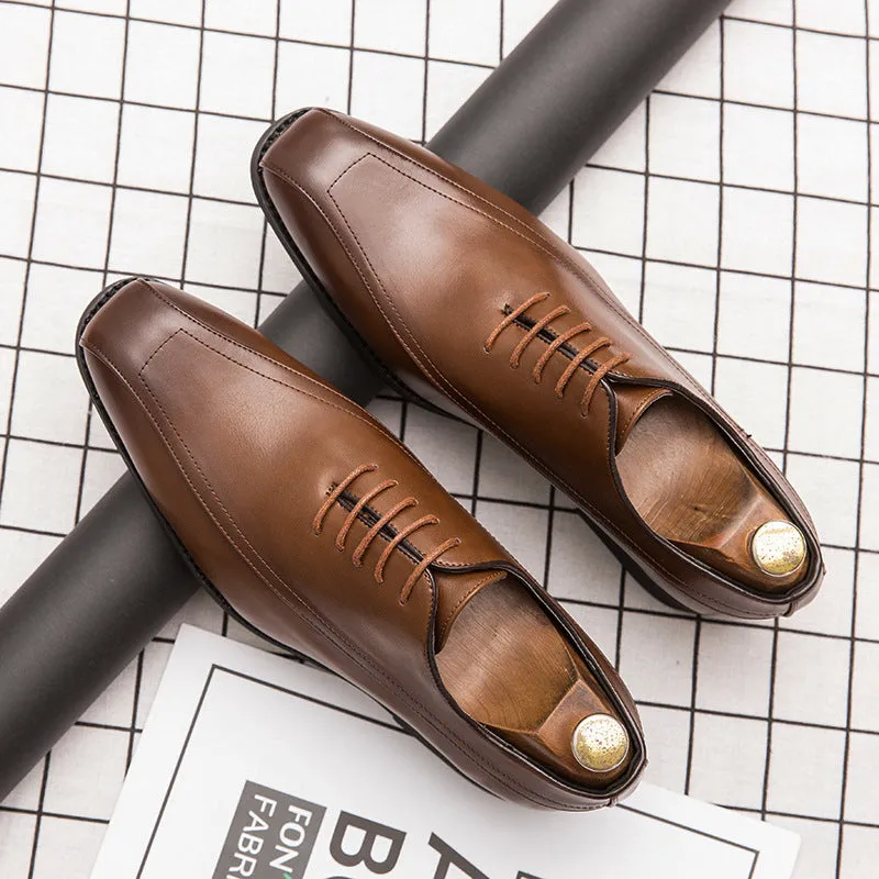 Grand size Men's Retro small leather shoes Korean hair stylist square head men's shoes groom dress wedding shoes