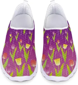 Jeiento Flower Shoes for Women Tennis Shoes Slip-On Ladies Travel Shoes Women's Fashion Floral Art Sneaker US 5-5-11