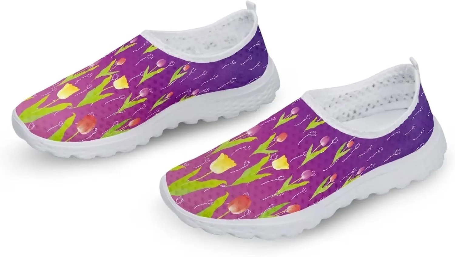 Jeiento Flower Shoes for Women Tennis Shoes Slip-On Ladies Travel Shoes Women's Fashion Floral Art Sneaker US 5-5-11