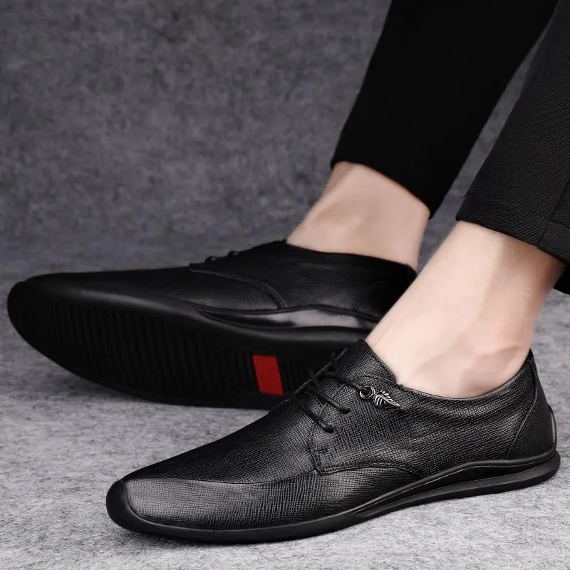Mens Leather Lace-Up Vintage Oxfords Men's Fashion Casual Business Dress Shoes Lightweight All-Day Comfort Non-Slip Tuxedo Shoes