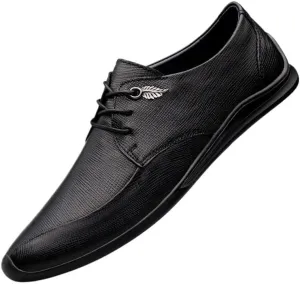 Mens Leather Lace-Up Vintage Oxfords Men's Fashion Casual Business Dress Shoes Lightweight All-Day Comfort Non-Slip Tuxedo Shoes