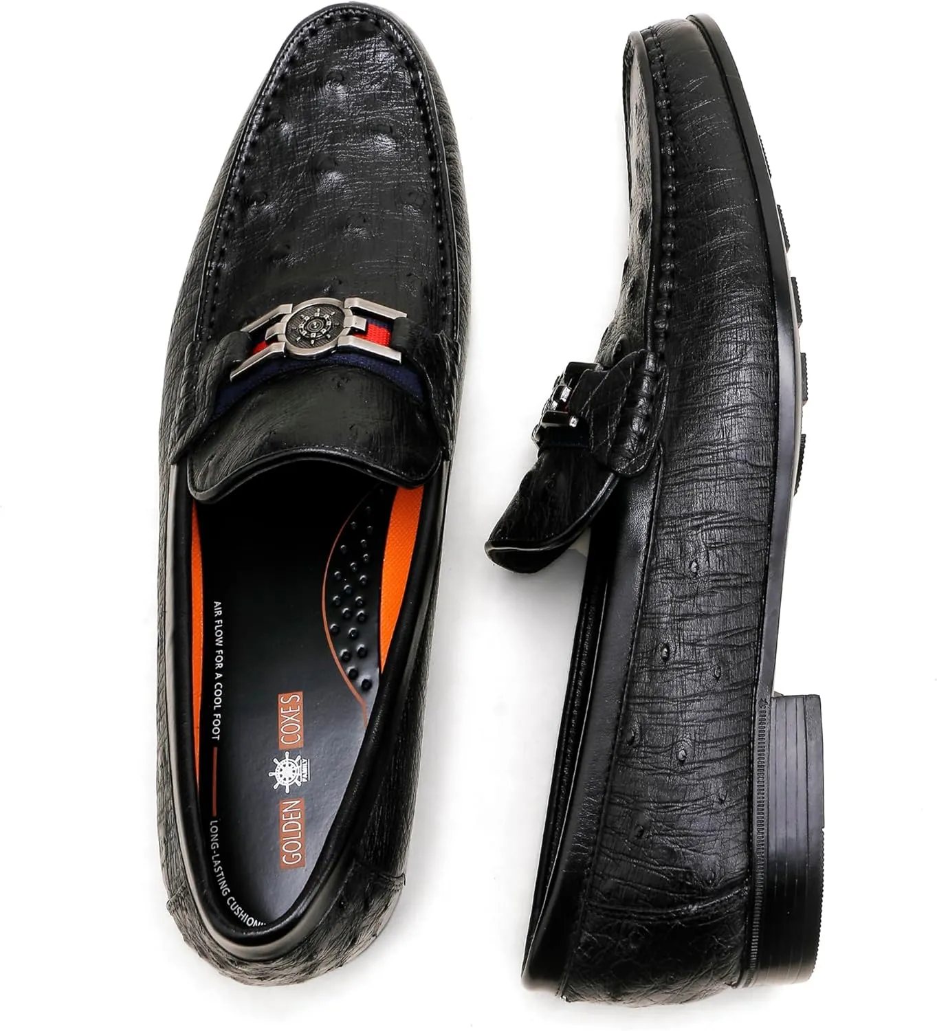 Men's Leather Penny Loafers, Classic Ostrich Pattern Formal Business Shoes Slip On Buckle Dress Shoes Party Wedding Dress Loafers for Men